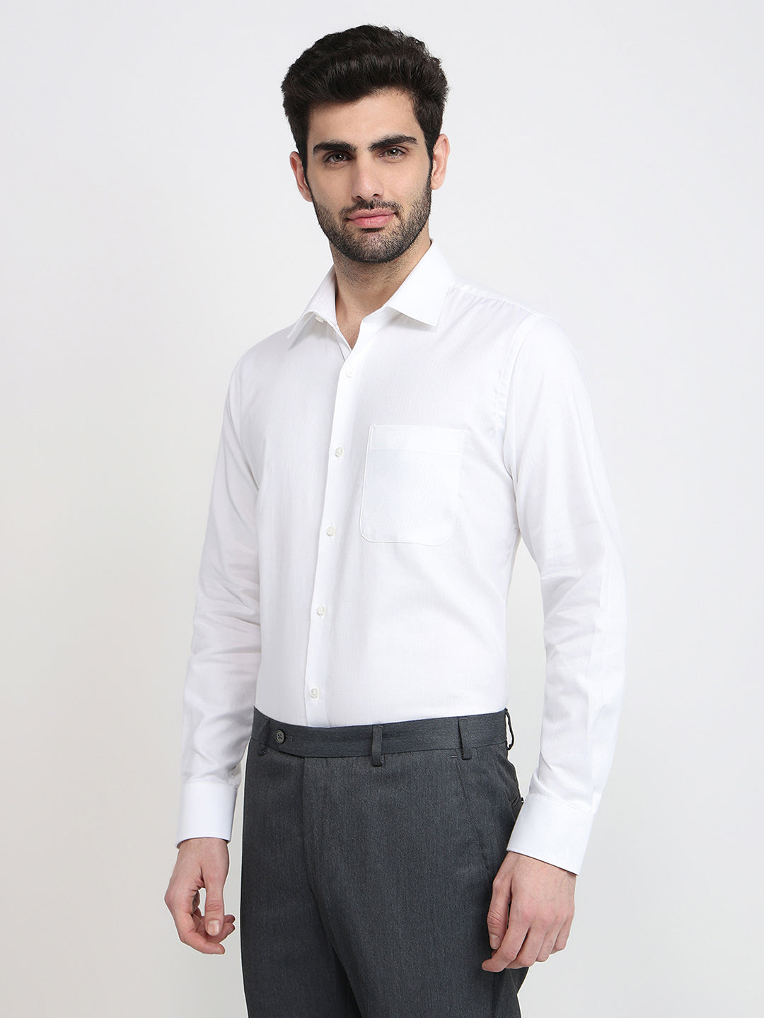 Raymond Men White Structure Regular Fit Cotton Full Sleeve Formal Shirt