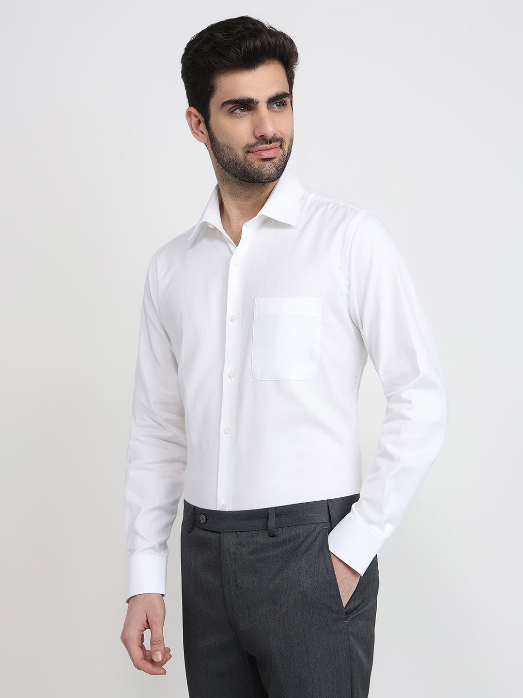 Raymond Men White Structure Regular Fit Cotton Full Sleeve Formal Shirt