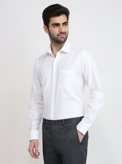 Raymond Men White Structure Regular Fit Cotton Full Sleeve Formal Shirt
