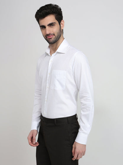Raymond Men White Stripe Regular Fit Cotton Full Sleeve Formal Shirt