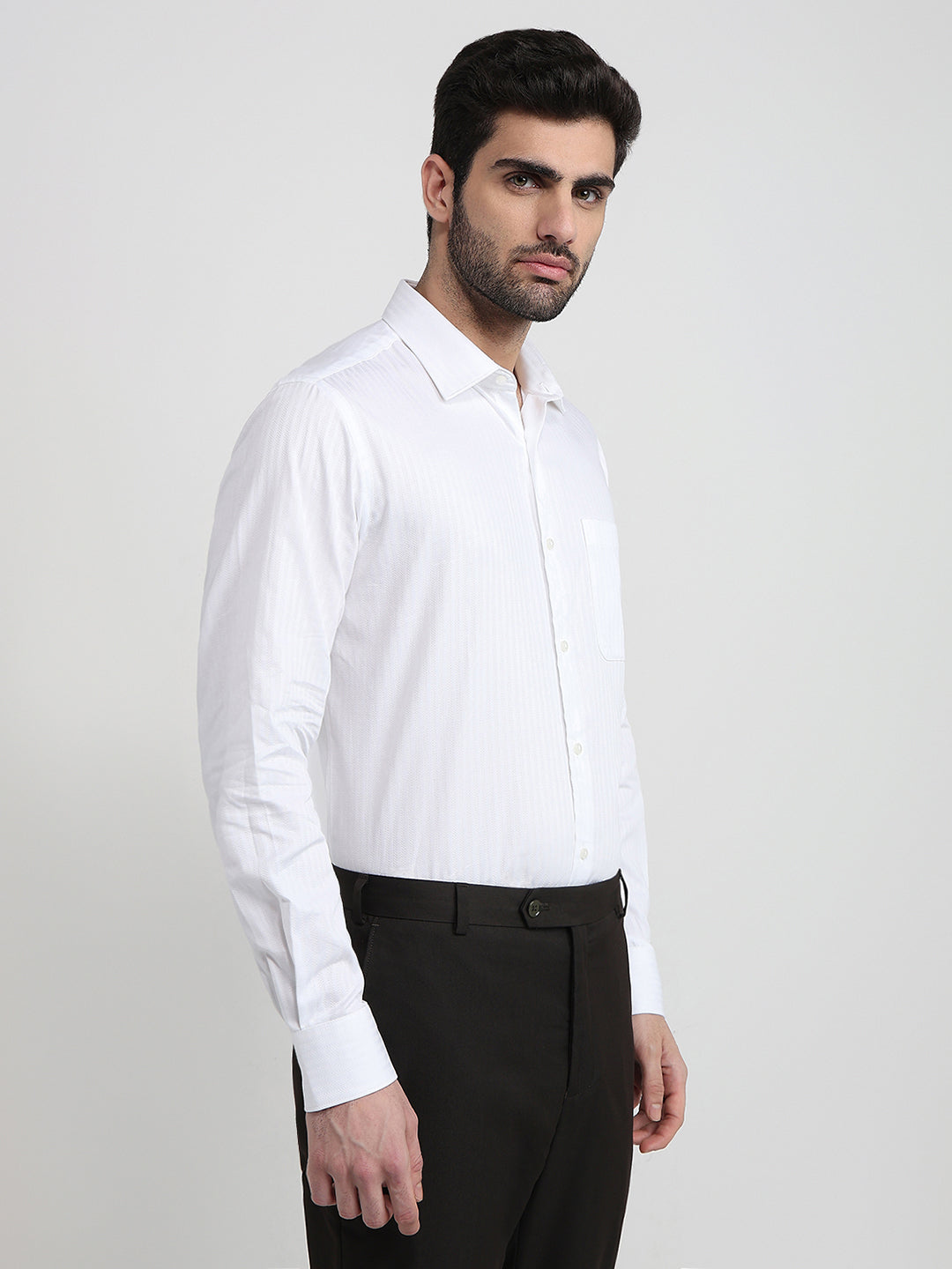 Raymond Men White Stripe Regular Fit Cotton Full Sleeve Formal Shirt