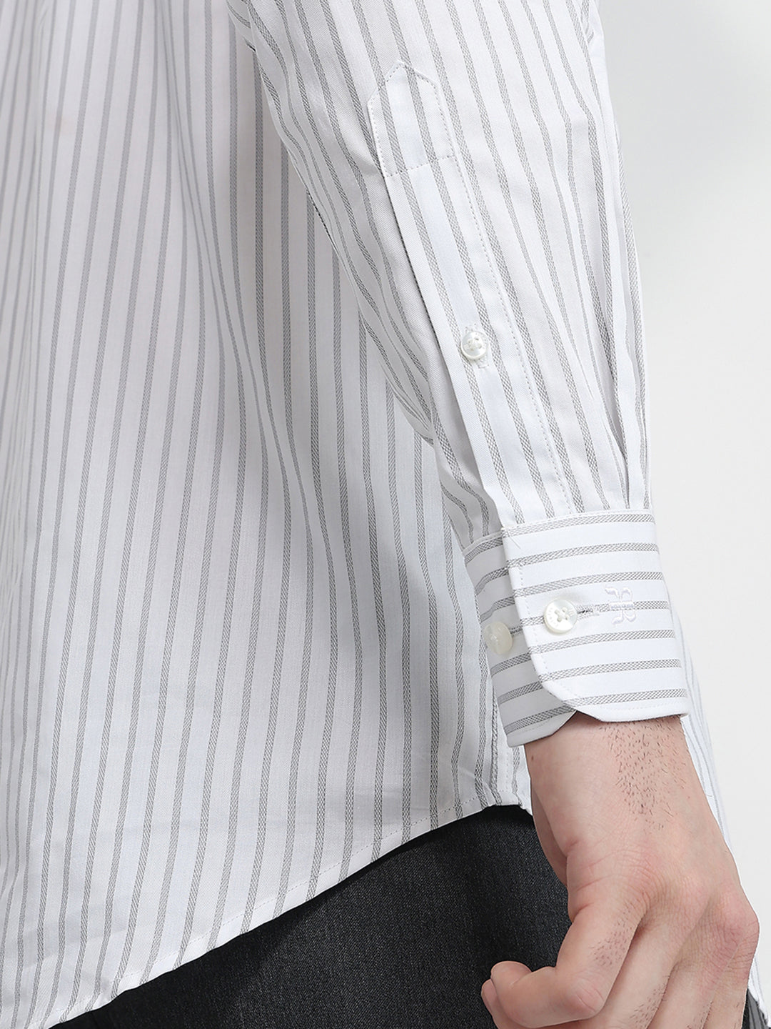 Raymond Men Grey Stripe Regular Fit Cotton Full Sleeve Formal Shirt