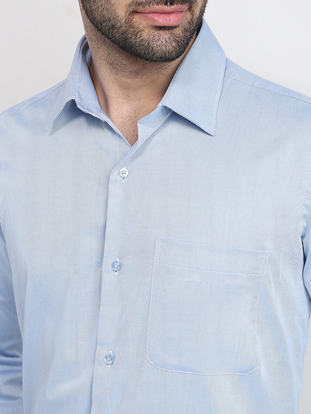 Raymond Men Blue Solid Chambray Regular Fit Cotton Full Sleeve Formal Shirt