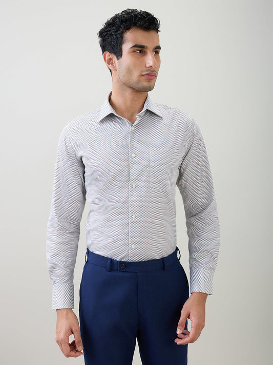 Raymond Men White Printed Regular Fit Cotton Full Sleeve Formal Shirt