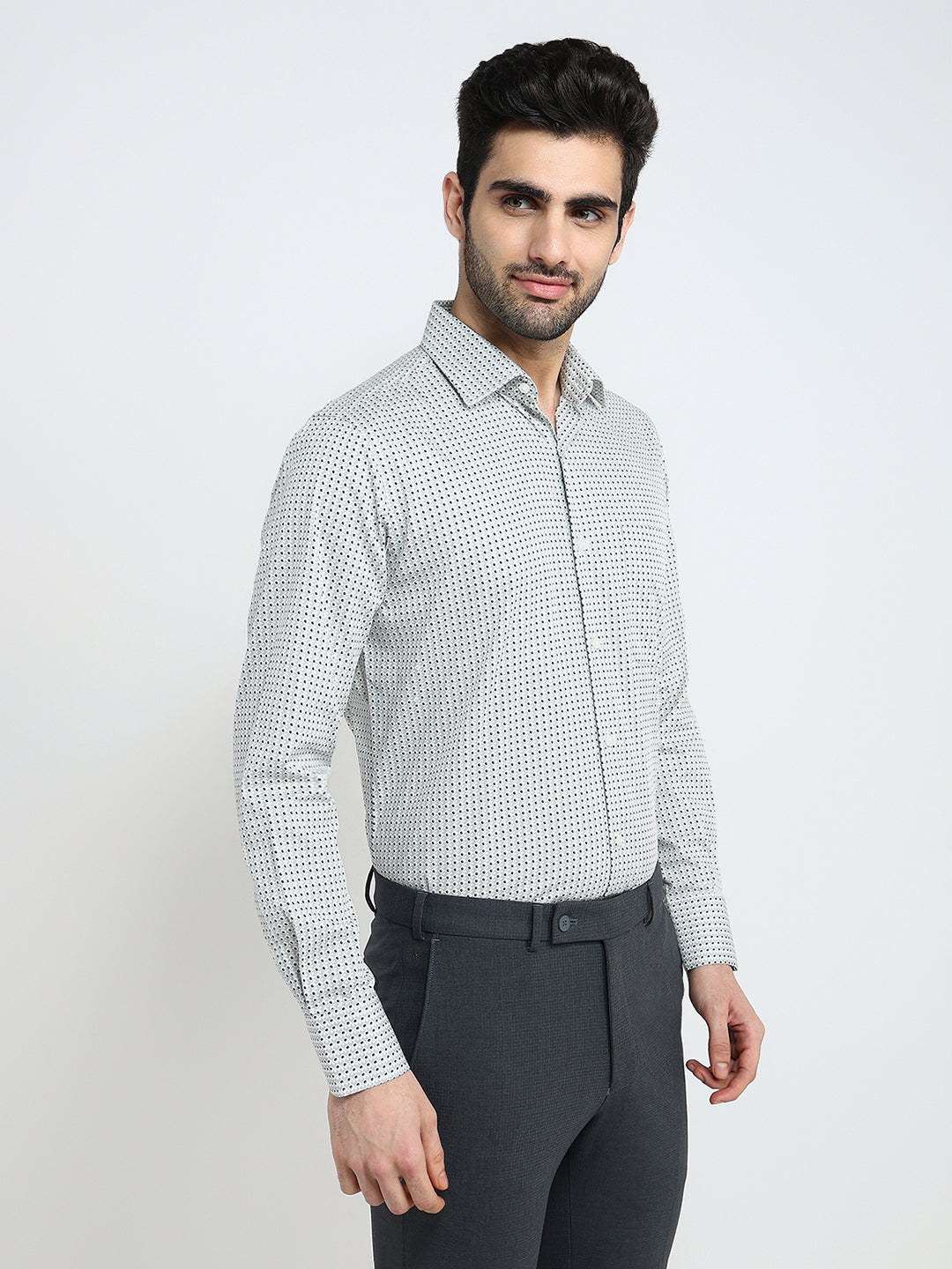 Raymond Men White Printed Regular Fit Cotton Full Sleeve Formal Shirt