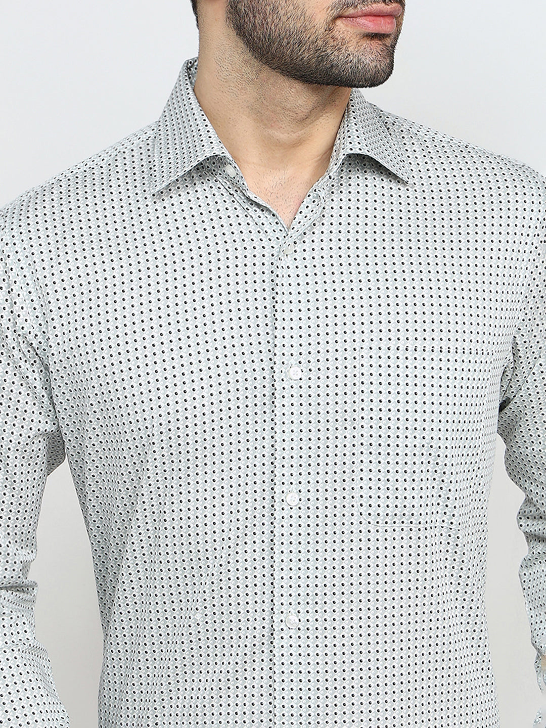 Raymond Men White Printed Regular Fit Cotton Full Sleeve Formal Shirt