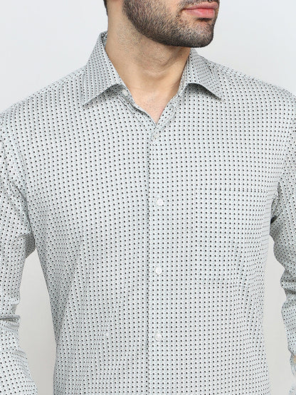 Raymond Men White Printed Regular Fit Cotton Full Sleeve Formal Shirt