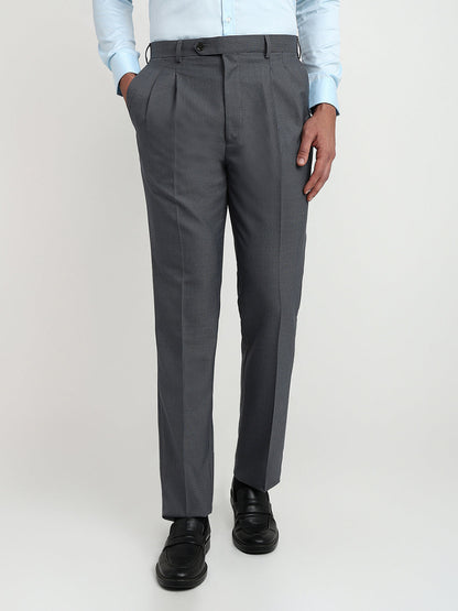 Raymond Men Grey Structure Classic Fit Cotton Blend Trouser