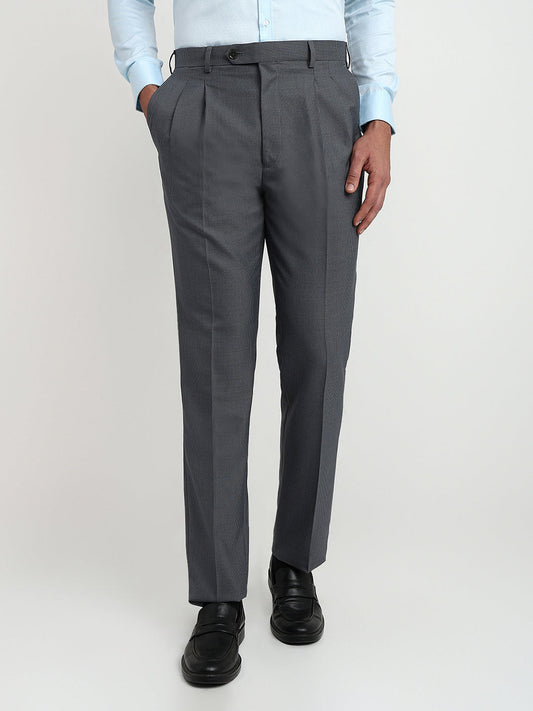 Raymond Men Grey Structure Classic Fit Cotton Blend Trouser