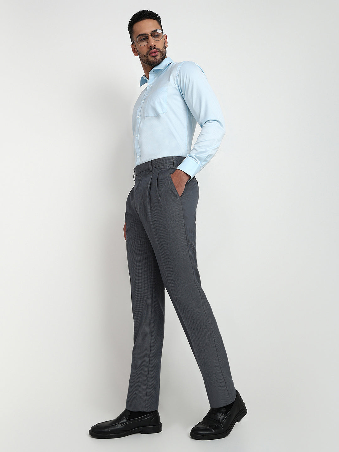 Raymond Men Grey Structure Classic Fit Cotton Blend Trouser