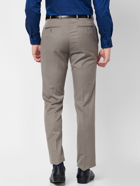 Raymond Men Khaki Solid Regular Fit Polyester Blend Trouser