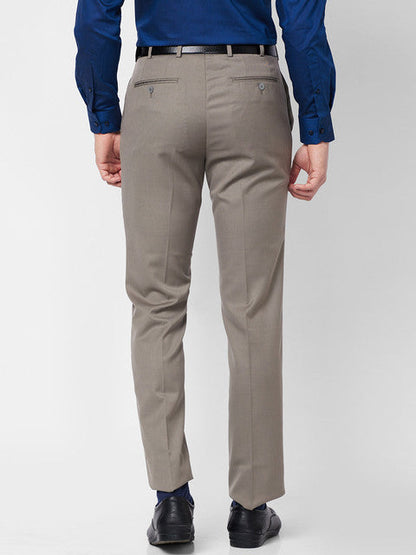 Raymond Men Khaki Solid Regular Fit Polyester Blend Trouser