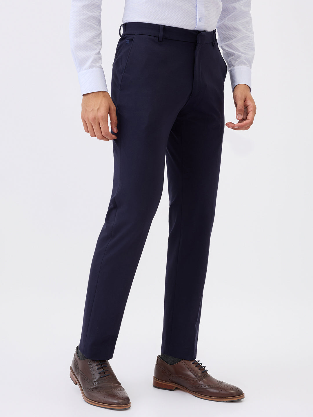 Raymond Men Blue Solid Slim Fit Terry Blend Trouser