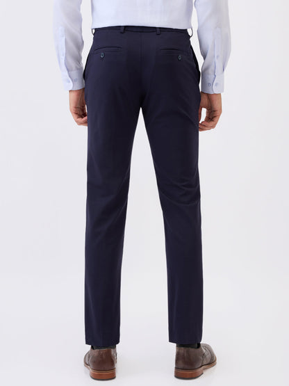 Raymond Men Blue Solid Slim Fit Terry Blend Trouser