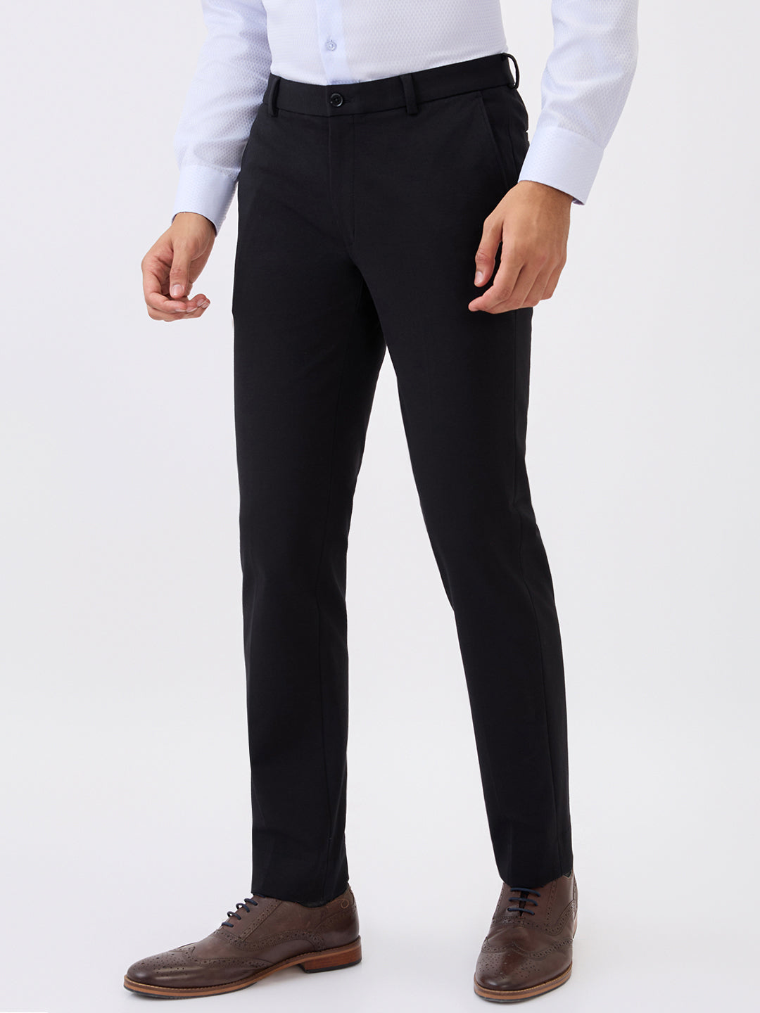 Raymond Men Black Solid Slim Fit Terry Blend Trouser