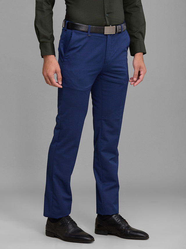 Raymond Blue Structure Contemporary Fit Polyester Blend Trouser