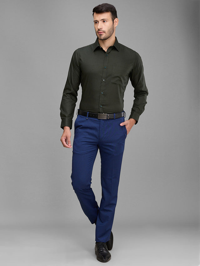Raymond Blue Structure Contemporary Fit Polyester Blend Trouser