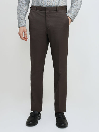Raymond Men Brown Solid Contemporary Fit Polyester Blend Trouser