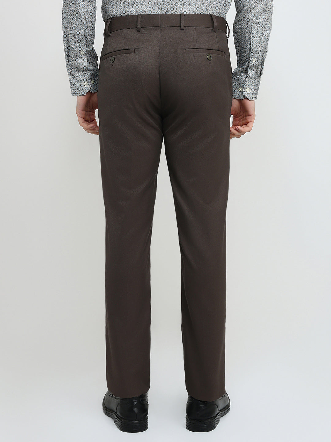 Raymond Men Brown Solid Contemporary Fit Polyester Blend Trouser