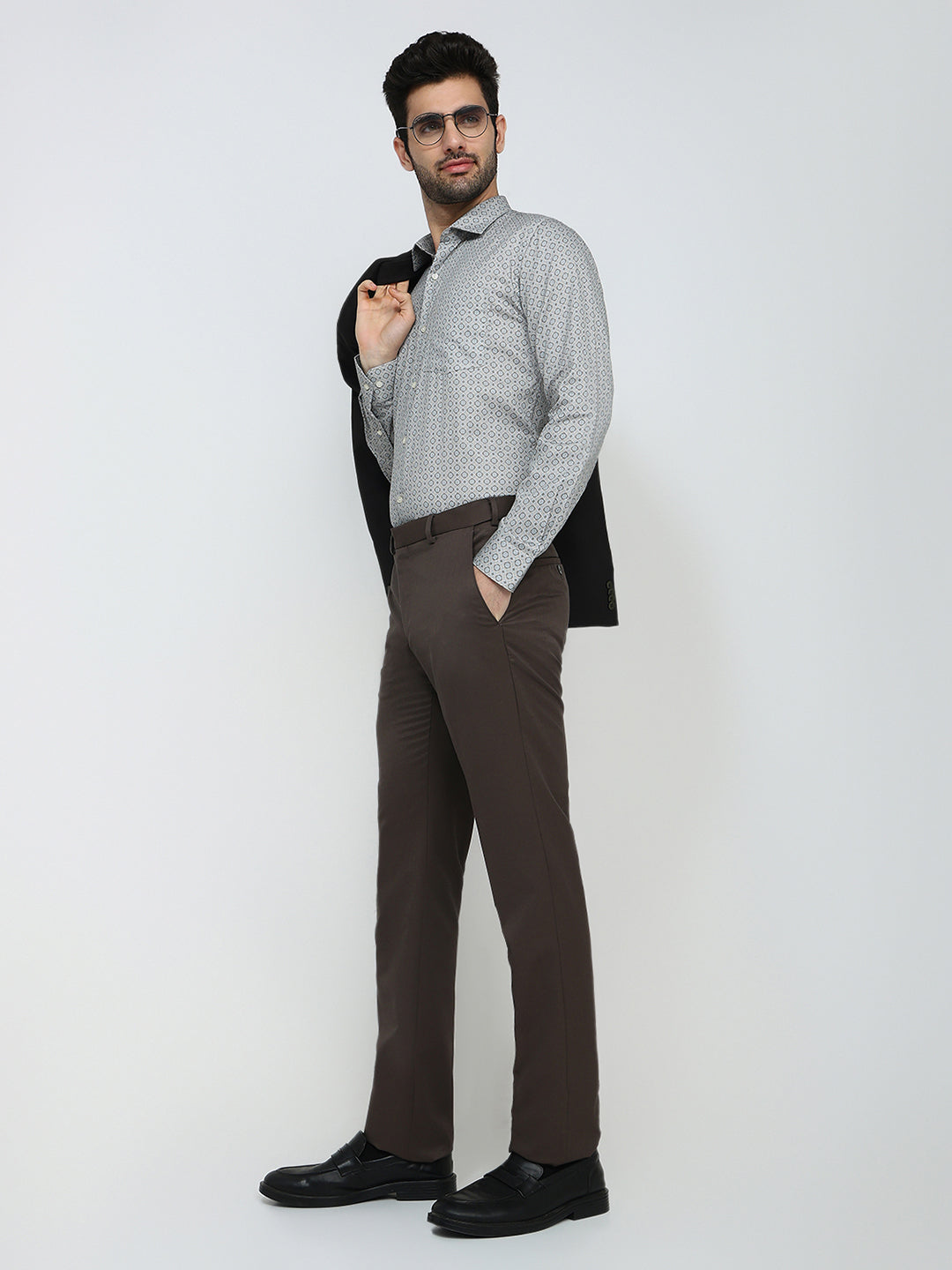 Raymond Men Brown Solid Contemporary Fit Polyester Blend Trouser