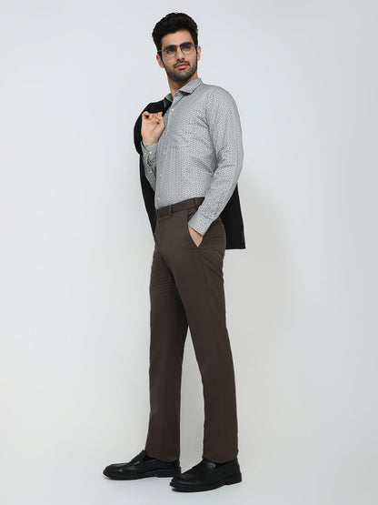 Raymond Men Brown Solid Contemporary Fit Polyester Blend Trouser