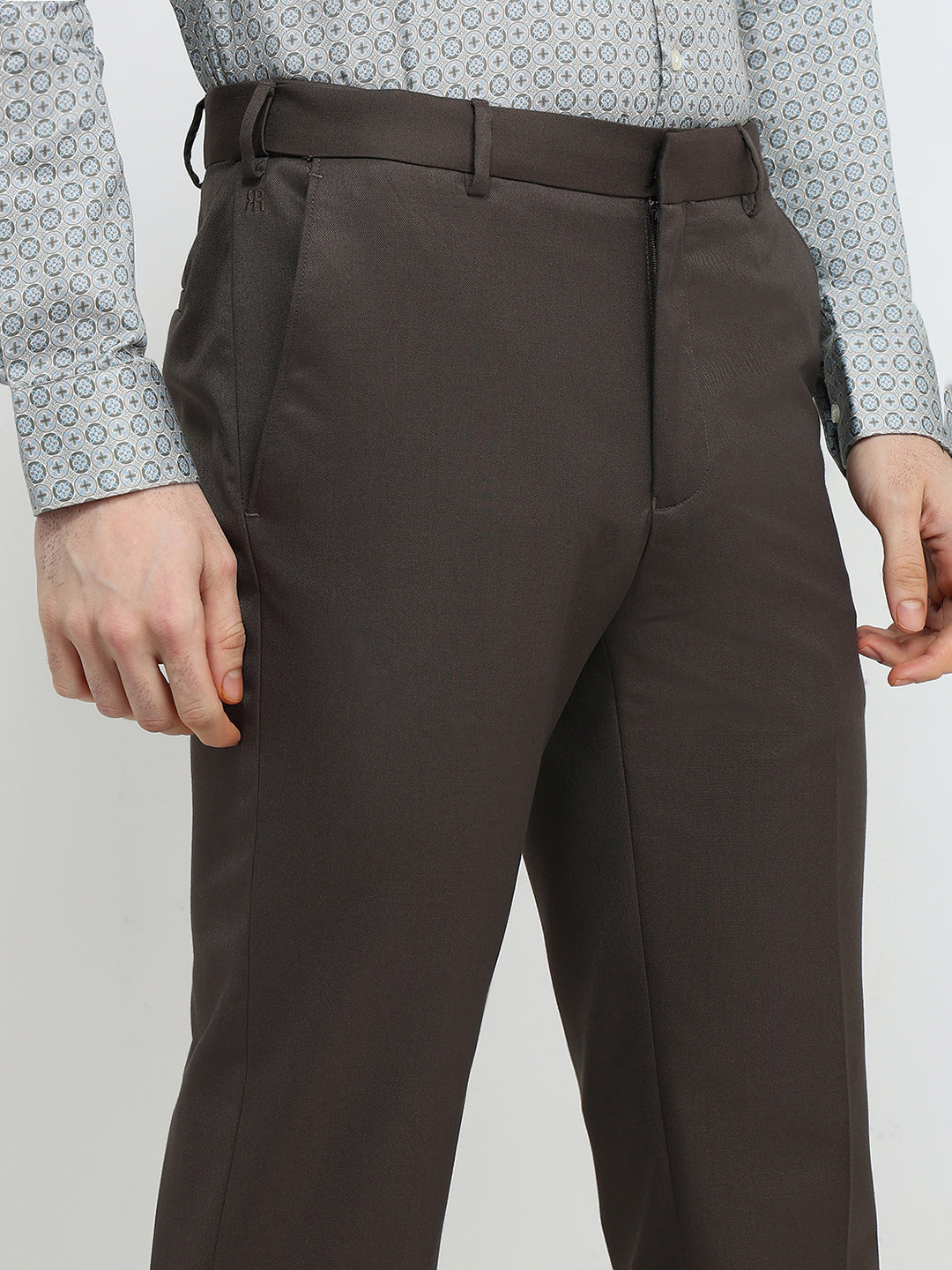 Raymond Men Brown Solid Contemporary Fit Polyester Blend Trouser