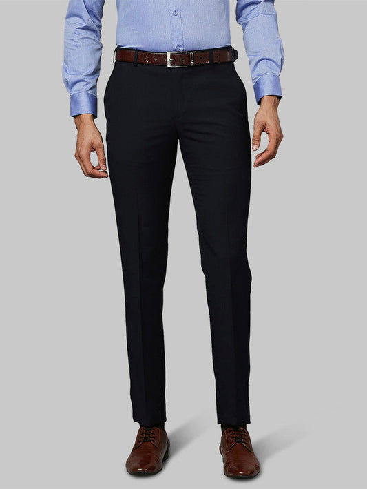 Raymond Blue Solid Slim Fit Terylene Blend Trouser