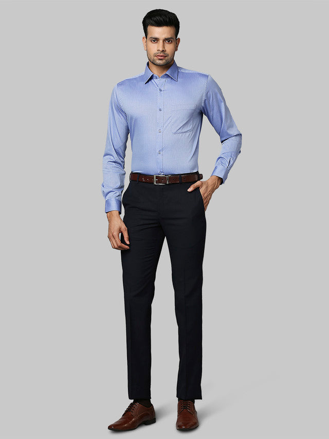Raymond Blue Solid Slim Fit Terylene Blend Trouser