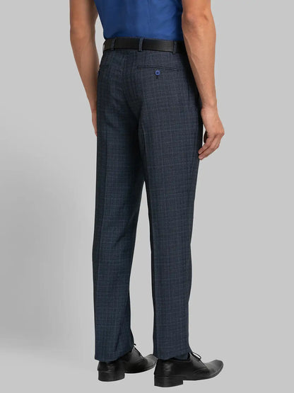 Men Blue Slim Fit Checks Terry Rayon Blend Trouser