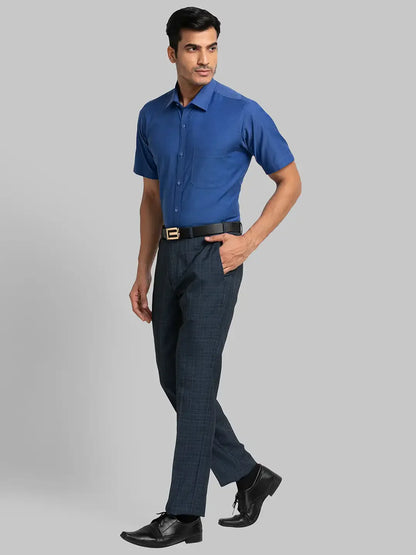 Men Blue Slim Fit Checks Terry Rayon Blend Trouser