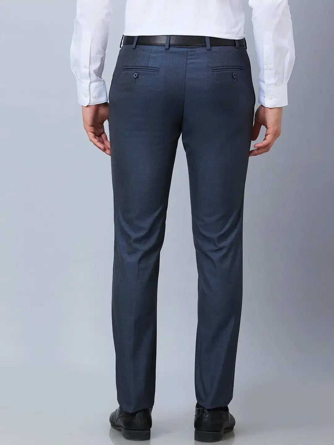 Raymond Men Blue Solid Slim Fit Polyester Blend Trousers