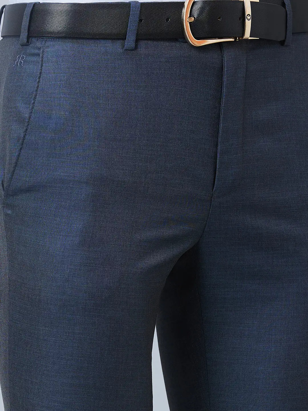 Raymond Men Blue Solid Slim Fit Polyester Blend Trousers