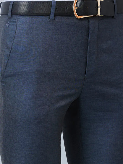 Raymond Men Blue Solid Slim Fit Polyester Blend Trousers