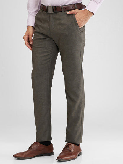 Raymond Men Brown Solid Slim Fit Polyester Blend Trouser