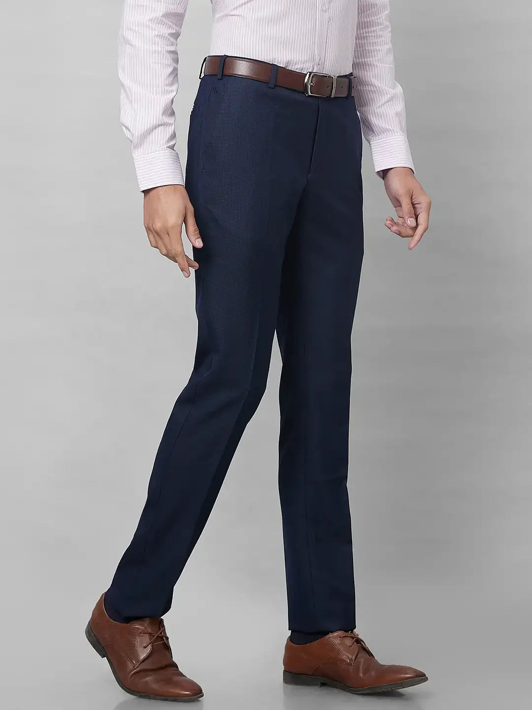 Raymond Men Blue Structure Slim Fit Polyester Blend Trouser