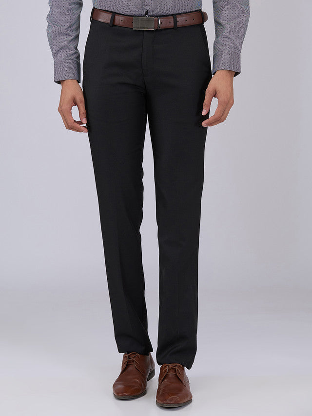 Raymond Men Black Structure Slim Fit Polyester Blend Trouser