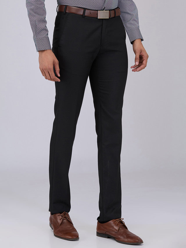 Raymond Men Black Structure Slim Fit Polyester Blend Trouser