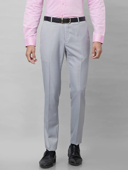 Raymond Men Grey Solid Slim Fit Polyester Blend Trouser