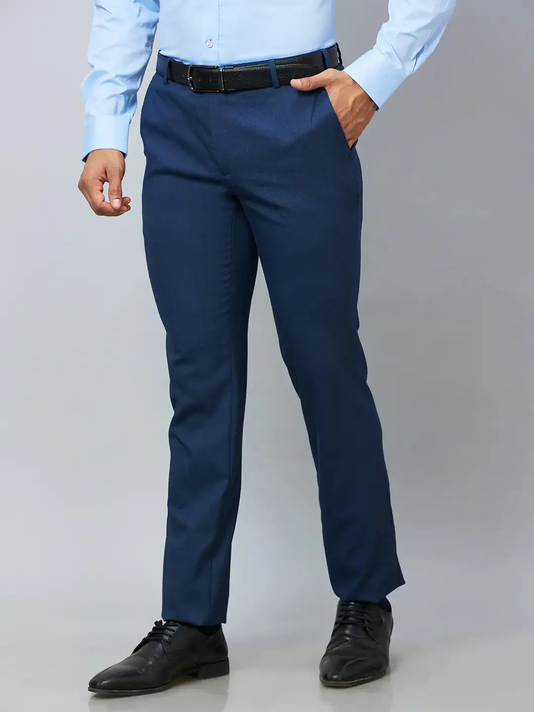 Raymond Men Blue Solid Slim Fit Polyester Blend Trousers