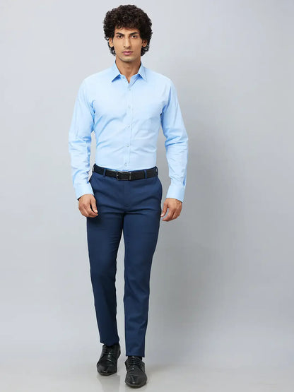 Raymond Men Blue Solid Slim Fit Polyester Blend Trousers