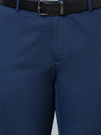 Raymond Men Blue Solid Slim Fit Polyester Blend Trousers