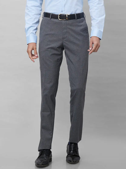 Raymond Men Grey Structure Slim Fit Polyester Blend Trouser