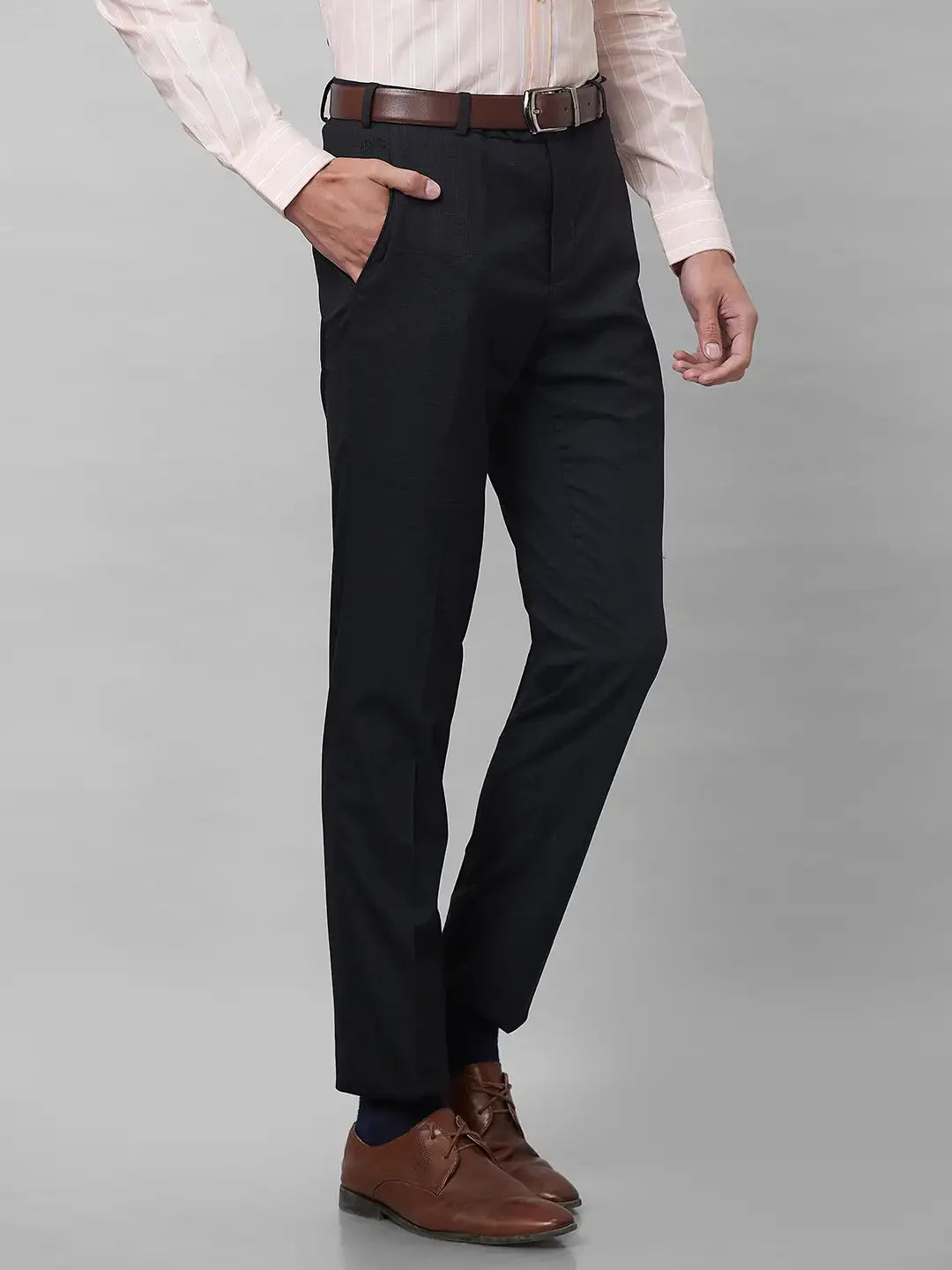 Raymond Men Black Structure Slim Fit Polyester Blend Trouser
