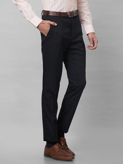 Raymond Men Black Structure Slim Fit Polyester Blend Trouser
