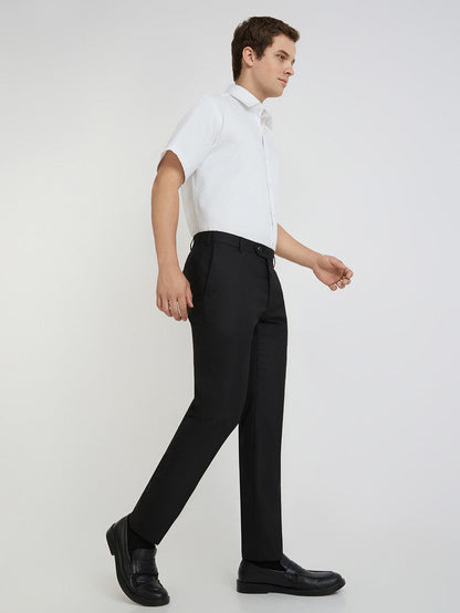 Raymond Men Black Structure Slim Fit Polyester Blend Trouser