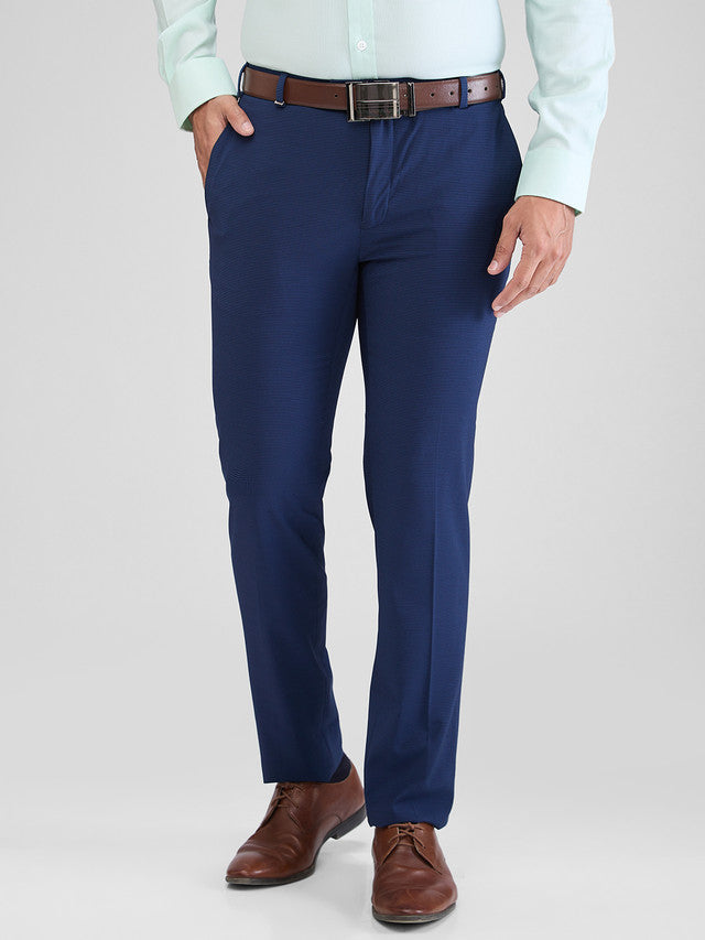 Raymond Blue Checks Slim Fit Terry Rayon Blend Trouser