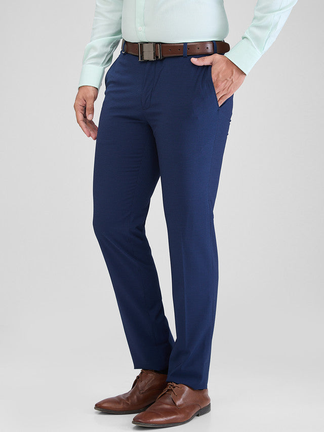 Raymond Blue Checks Slim Fit Terry Rayon Blend Trouser