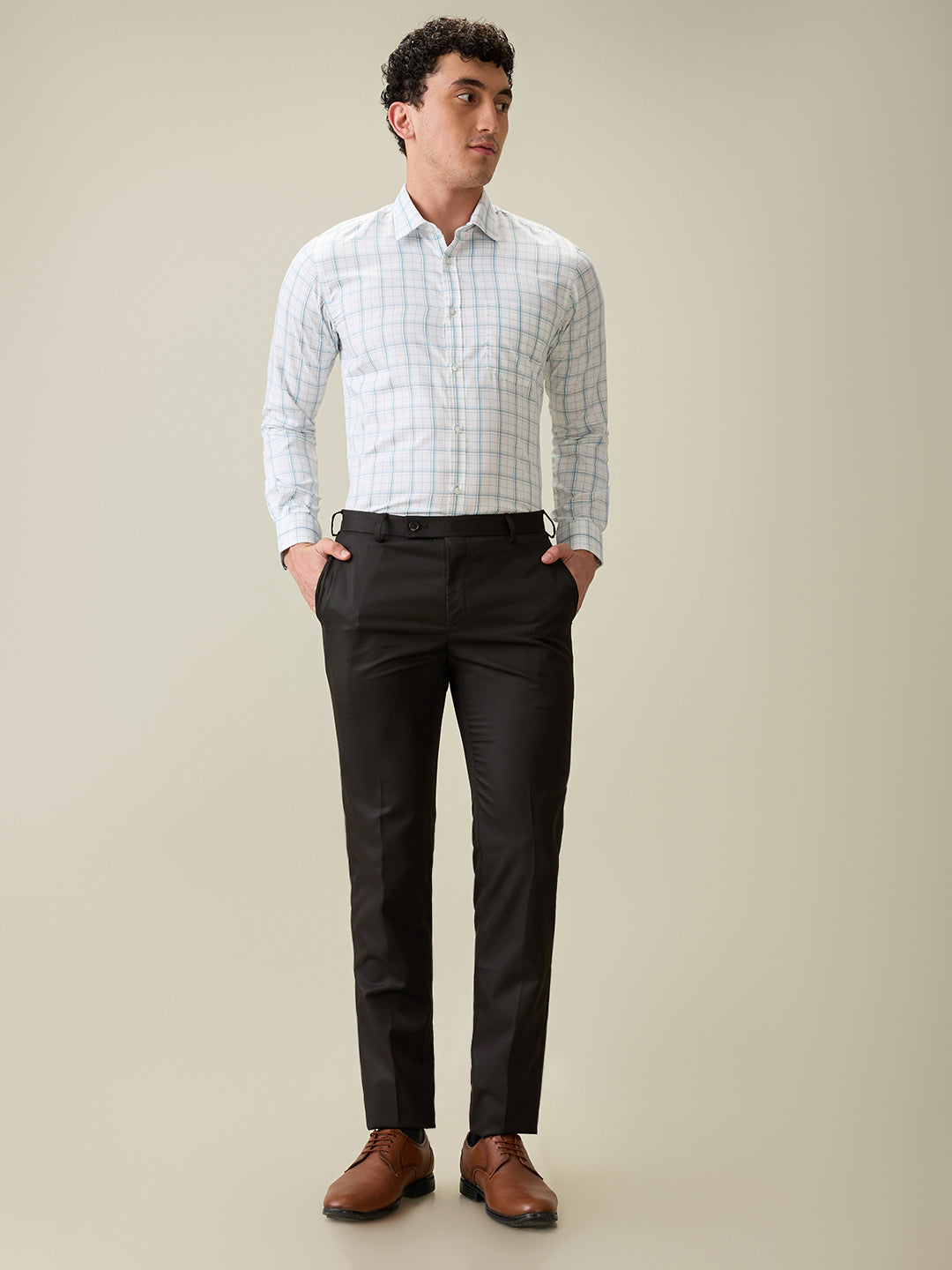 Raymond Men Brown Solid Slim Fit Polyester Blend Trouser