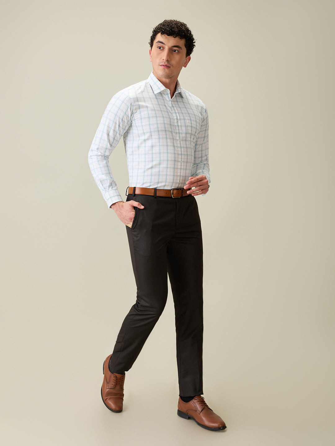 Raymond Men Brown Solid Slim Fit Polyester Blend Trouser