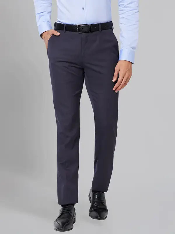Men Violet Slim Fit Solid Polyester Blend Trouser